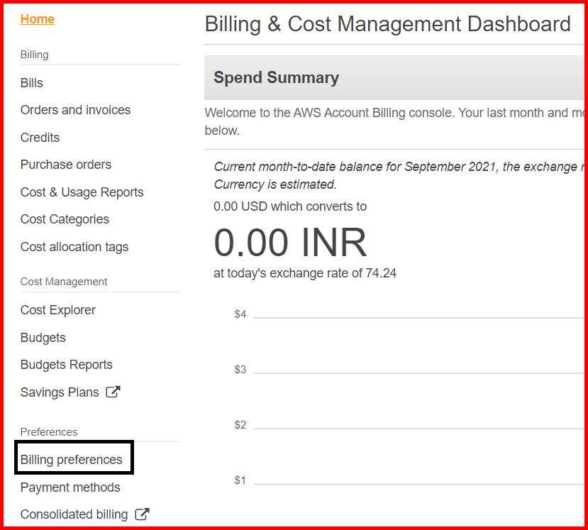 Picture showing the billing preferences menu option in the billing services